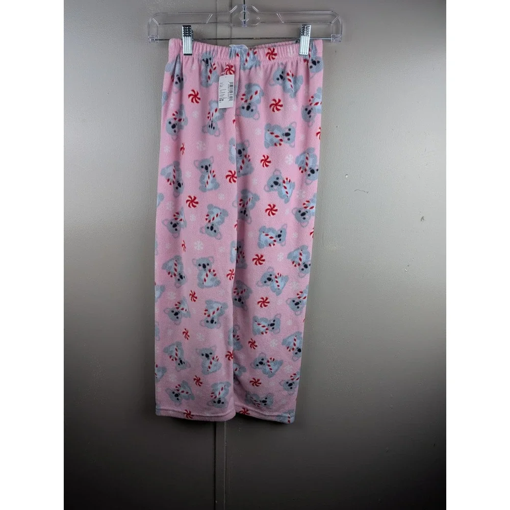 The Children's Place Girls Pink Fleece Koala Candy Cane Pajama Pants Size M 7/8